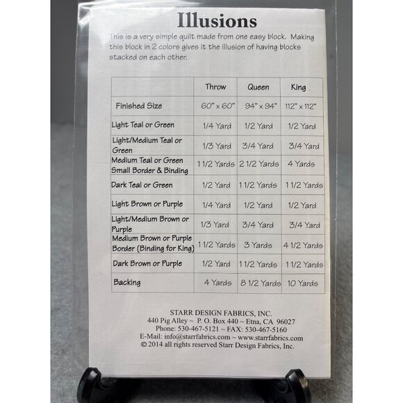 Starr Design Fabrics Illusions Quilt Pattern Kit by Kathleen Starr for Throw/Que - Picture 3 of 5